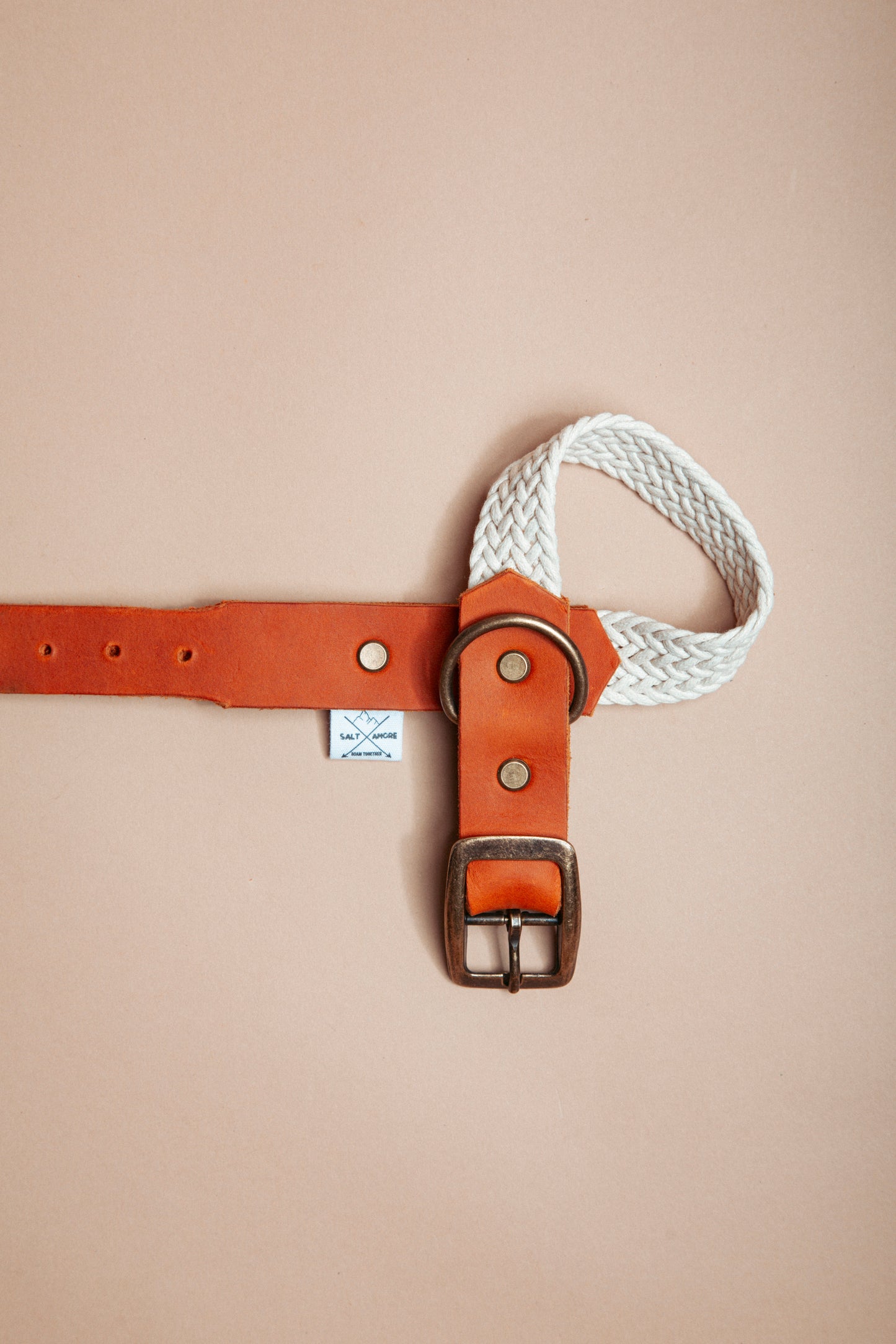 „Robustes, handgemachtes Hundehalsband aus gepflochtenem Gurtband und weichem Fettleder im beliebten Bohostil – langlebige, stylische Dogwear. Das Hundezubehör für deinen Alltag oder dein nächstes Abenteuer!