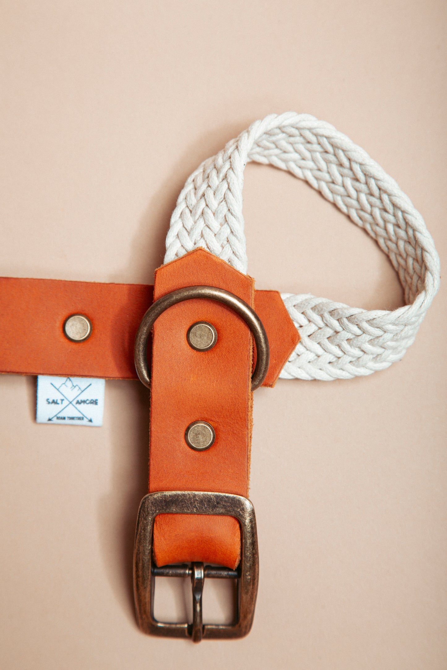 „Robustes, handgemachtes Hundehalsband aus gepflochtenem Gurtband und weichem Fettleder im beliebten Bohostil – langlebige, stylische Dogwear. Das Hundezubehör für deinen Alltag oder dein nächstes Abenteuer!