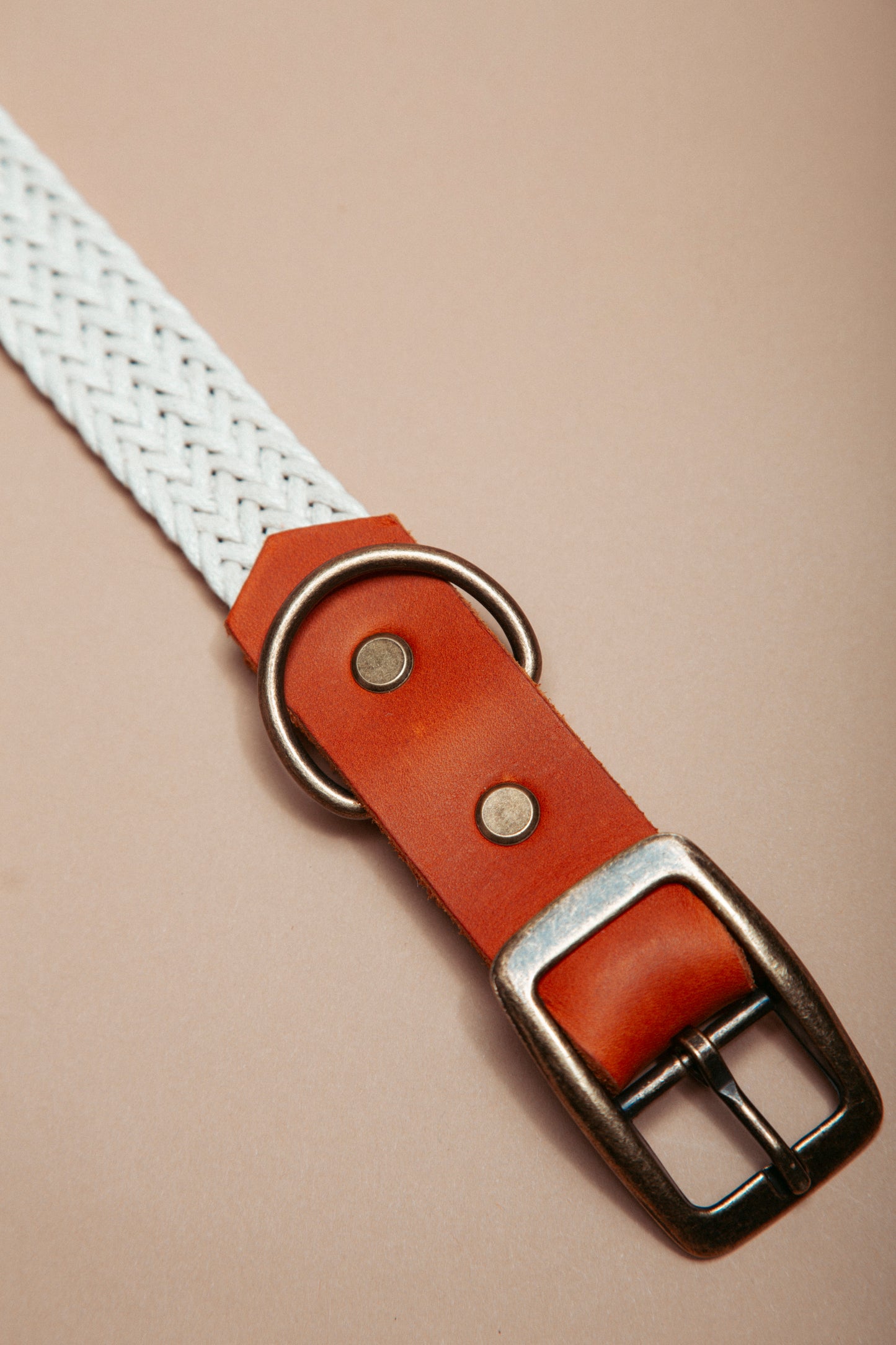 „Robustes, handgemachtes Hundehalsband aus gepflochtenem Gurtband und weichem Fettleder im beliebten Bohostil – langlebige, stylische Dogwear. Das Hundezubehör für deinen Alltag oder dein nächstes Abenteuer!