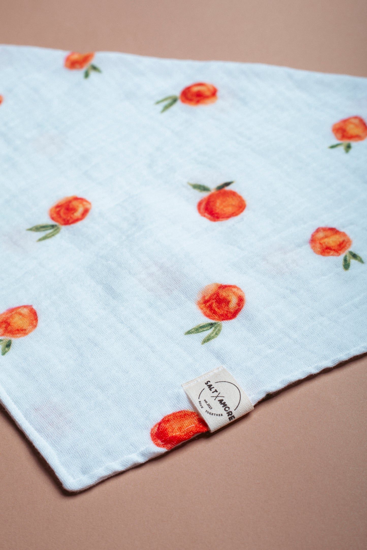 Fruchtige Dogwear für den Sommer: Hundehalstuch „Peach“ aus Bio-Musselin. Jetzt stilvolle Halstücher & Dogwear kaufen – handgemacht & leicht zu tragen.