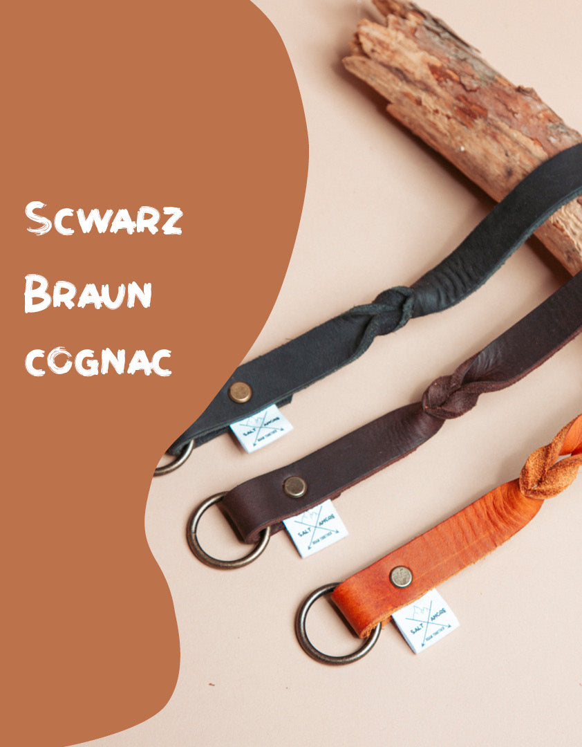 „Handschlaufe & Kurzführer aus robustem Leder für Hunde in verschiedenen Farben, handgefertigt mit stabilem Karabiner – ideal für Training und kurze Führstrecken2.