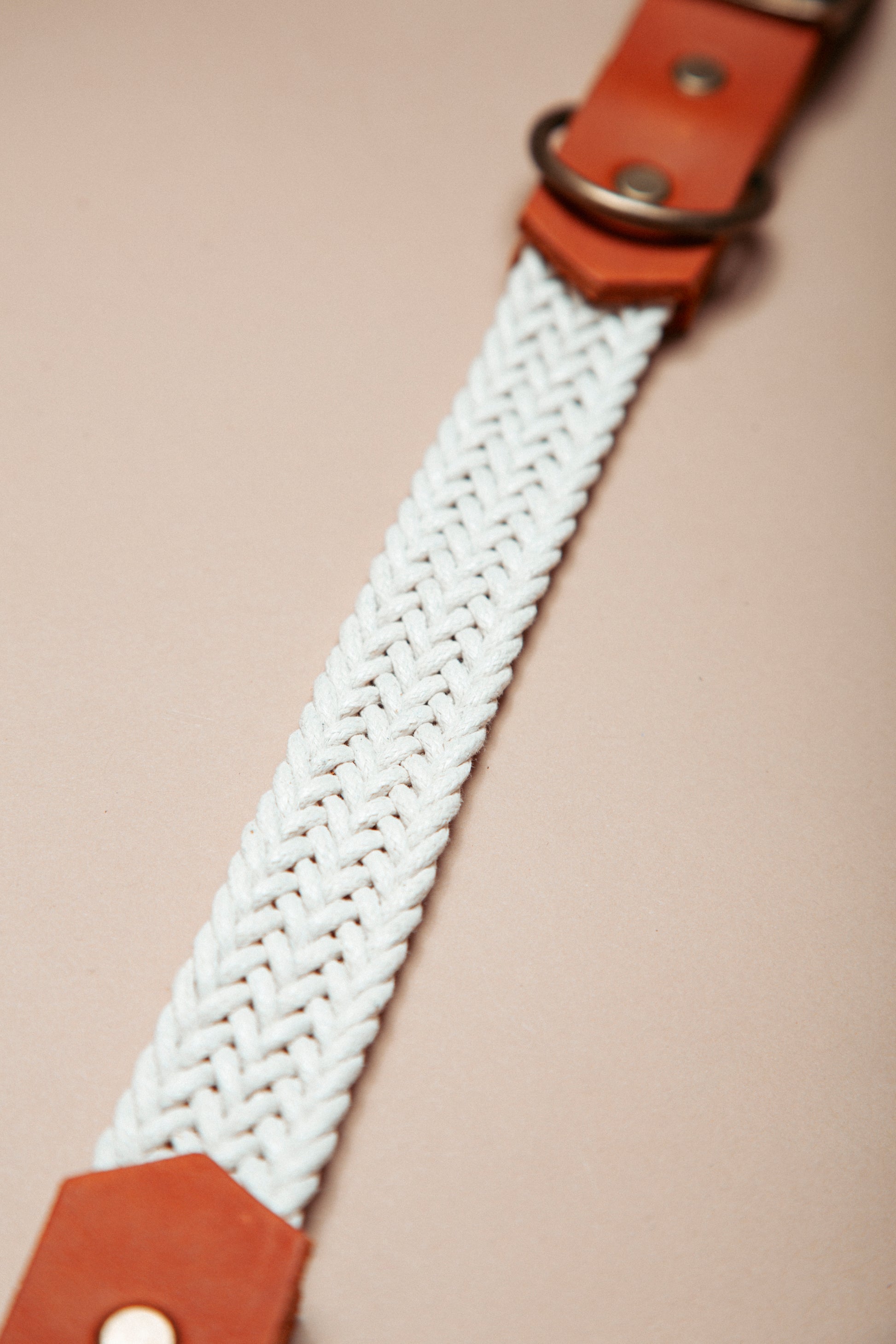 „Robustes, handgemachtes Hundehalsband aus  gepflochtenem Gurtband und weichem Fettleder  im beliebten Bohostil – langlebige, stylische Dogwear. Das Hundezubehör für deinen Alltag oder dein nächstes Abenteuer! 