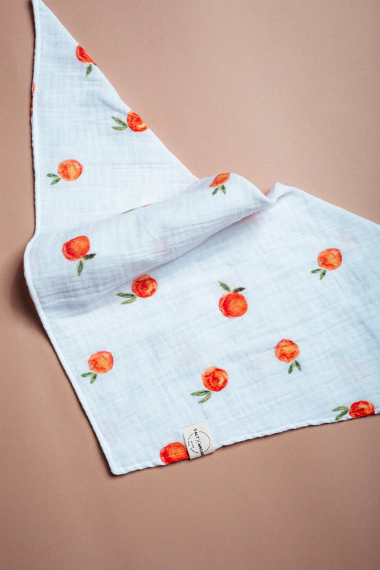 Fruchtige Dogwear für den Sommer: Hundehalstuch „Peach“ aus Bio-Musselin. Jetzt stilvolle Halstücher & Dogwear kaufen – handgemacht & leicht zu tragen.
