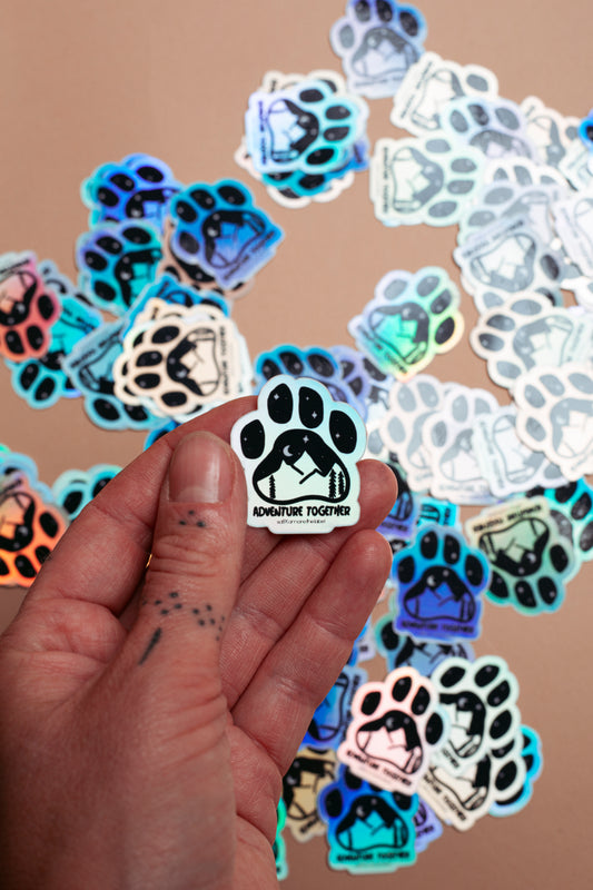 Sticker "Adventure Together" mit Holoeffekt.